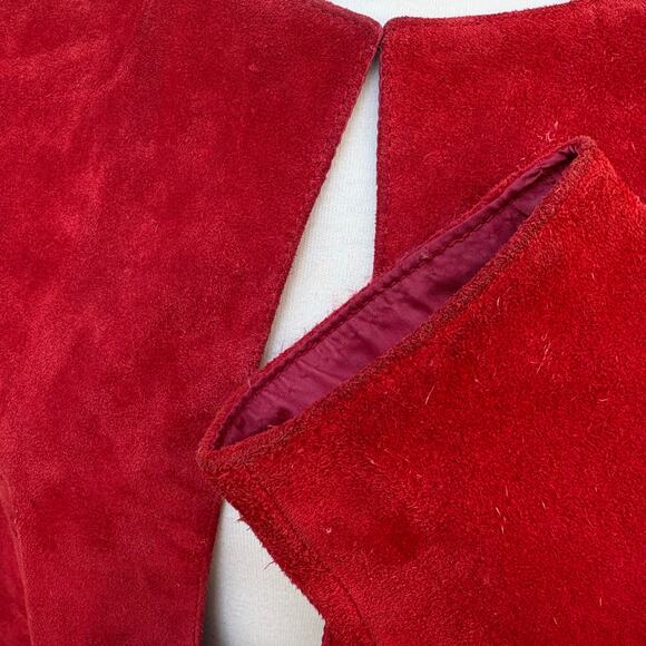 VTG 80s Red Suede Leather Jacket Med Long Sleeve Hook Closure Retro Western Bold - Picture 14 of 14